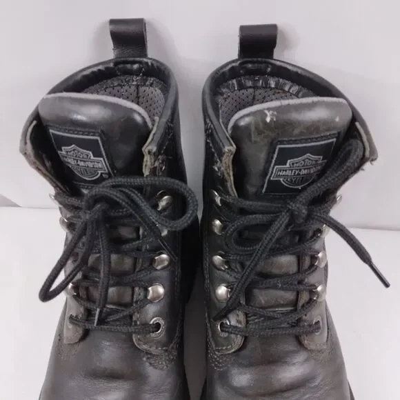 HARLEY-DAVIDSON Lace Up Chukka Boots Black Metal Emblem Grunge Rock Women's 7.5 - Picture 6 of 16